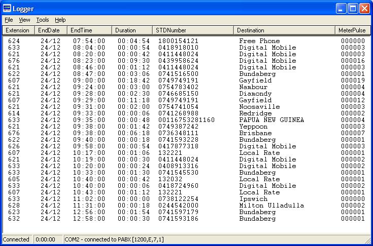 InfoDEN PABX Call Logger - Main Screen